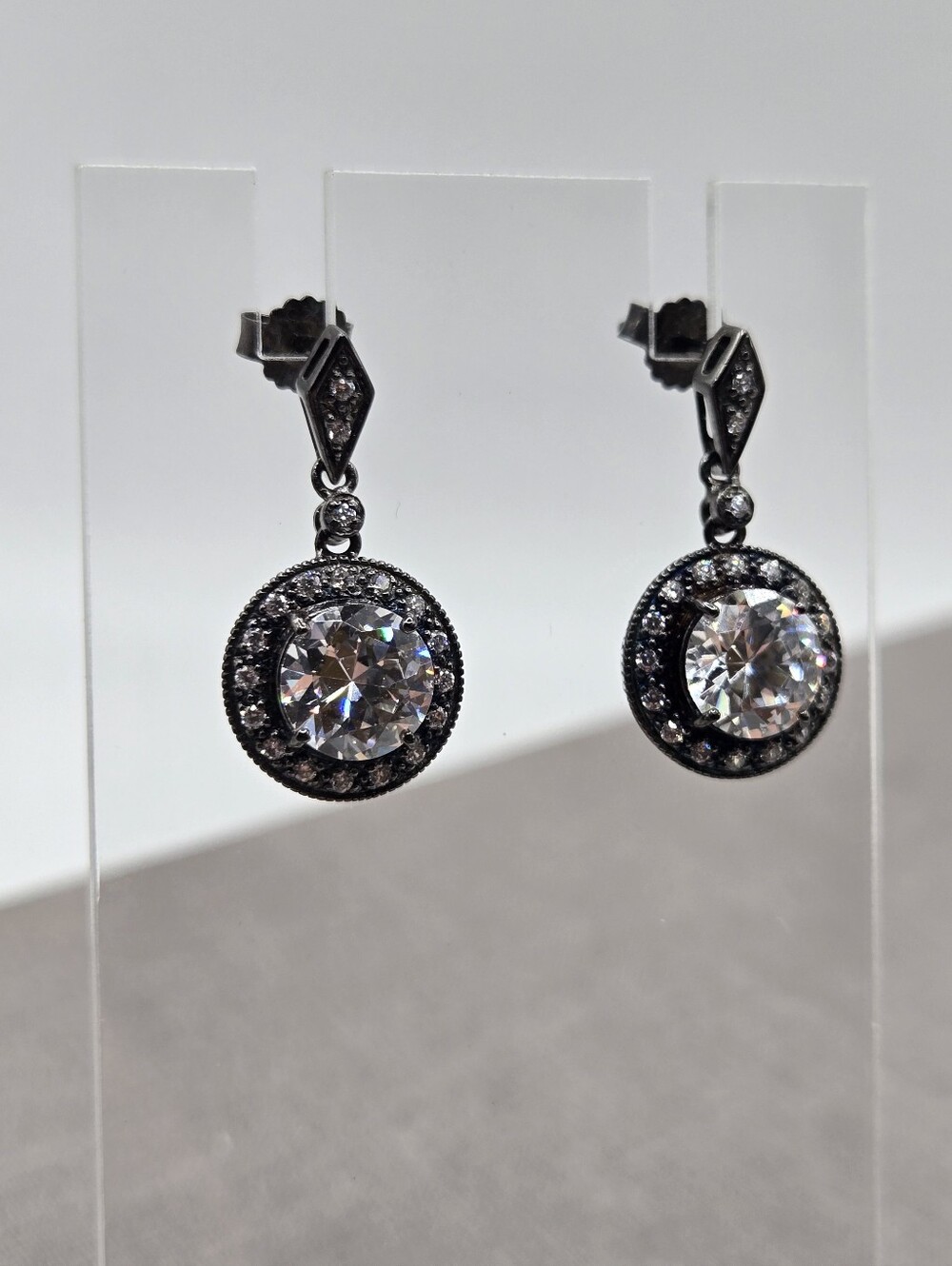 Black Enamel Sterling Silver CZ Crystal Stud Earrings Gothic Dark romantic